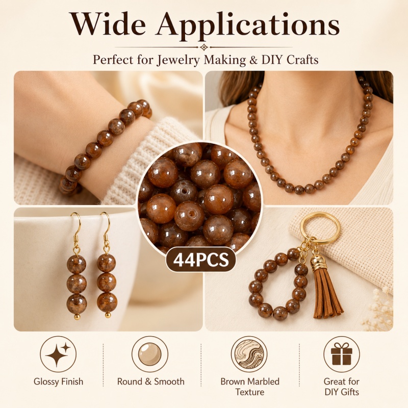 44pcs Brown Ice Cracked Textured Round Spacer Beads for Jewelry
